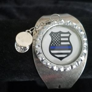 Thin blue line fashion cuff bracelet with charm